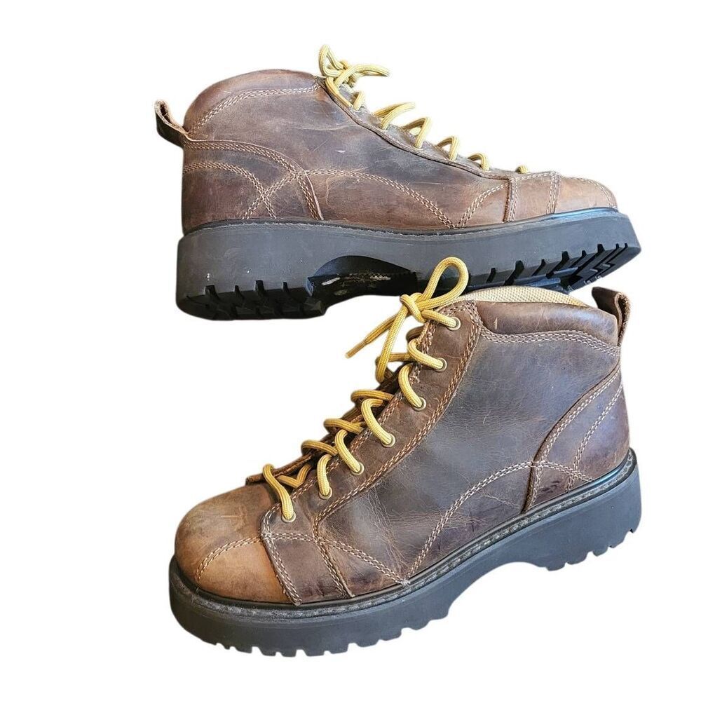 Vintage Y2K American Eagle Boots Women's 10 Brown Leather Chunky Lug Sole Hiker